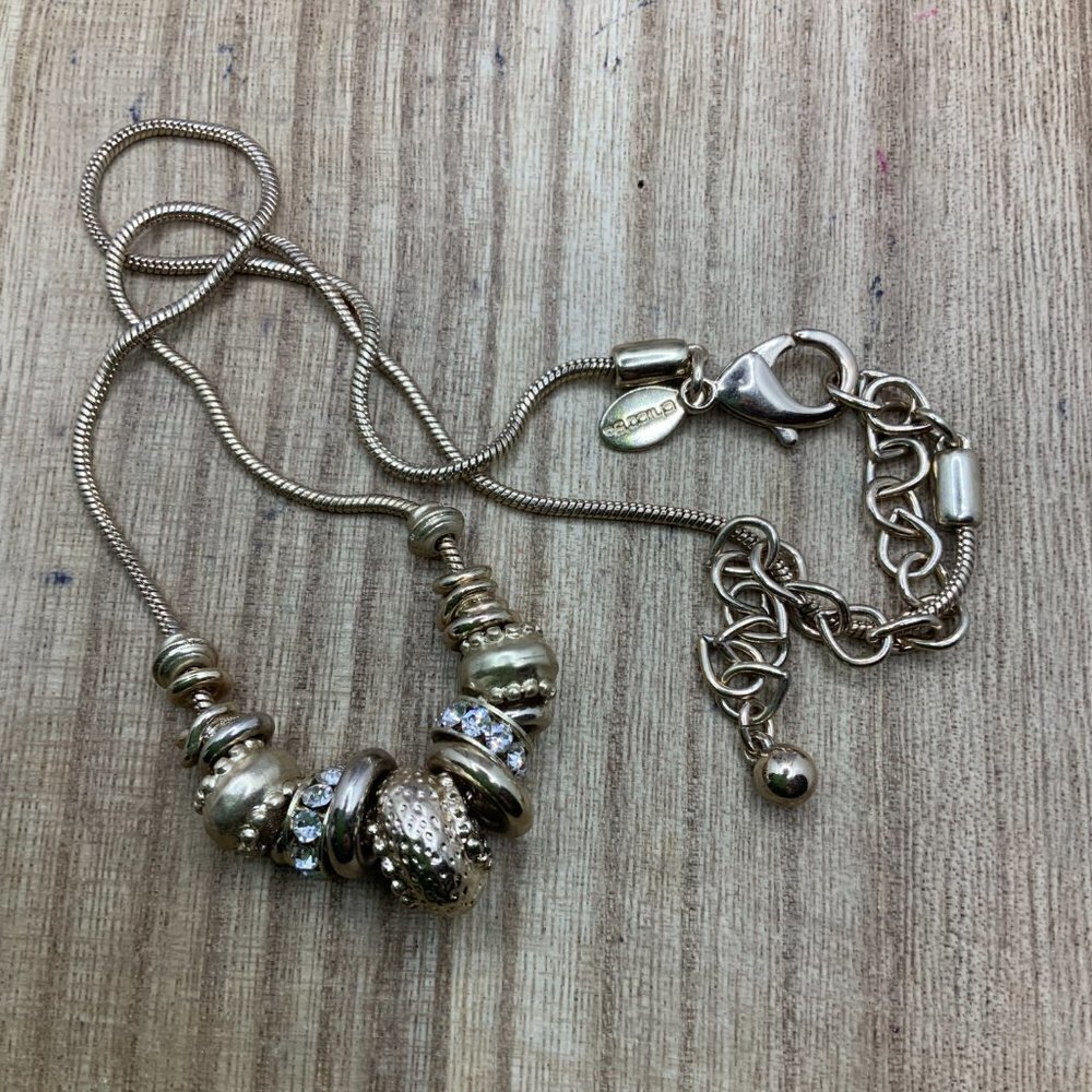 Chico's Gold Tone Rhinestone Stacking Rings Necklace - Picture 4 of 5